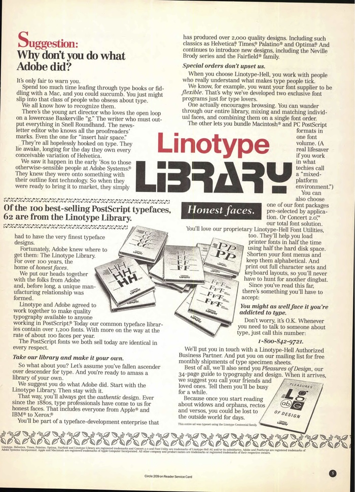 Linotype Library ad in U&lc, 1992 3