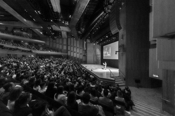 Norman Foster speaking at Architecture on Stage in the Barbican Concert Hall