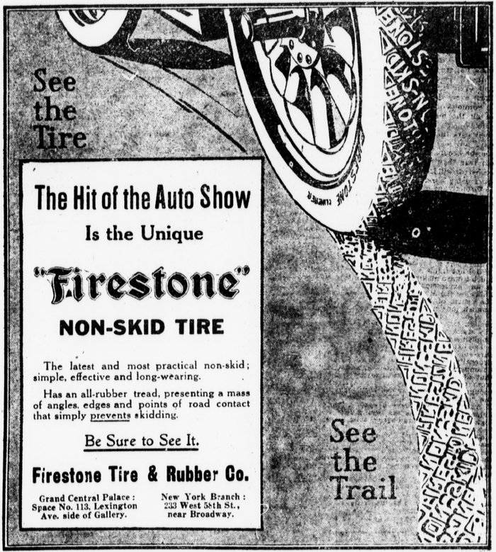 Non-Skid Tire ad, The Sun, 1909.