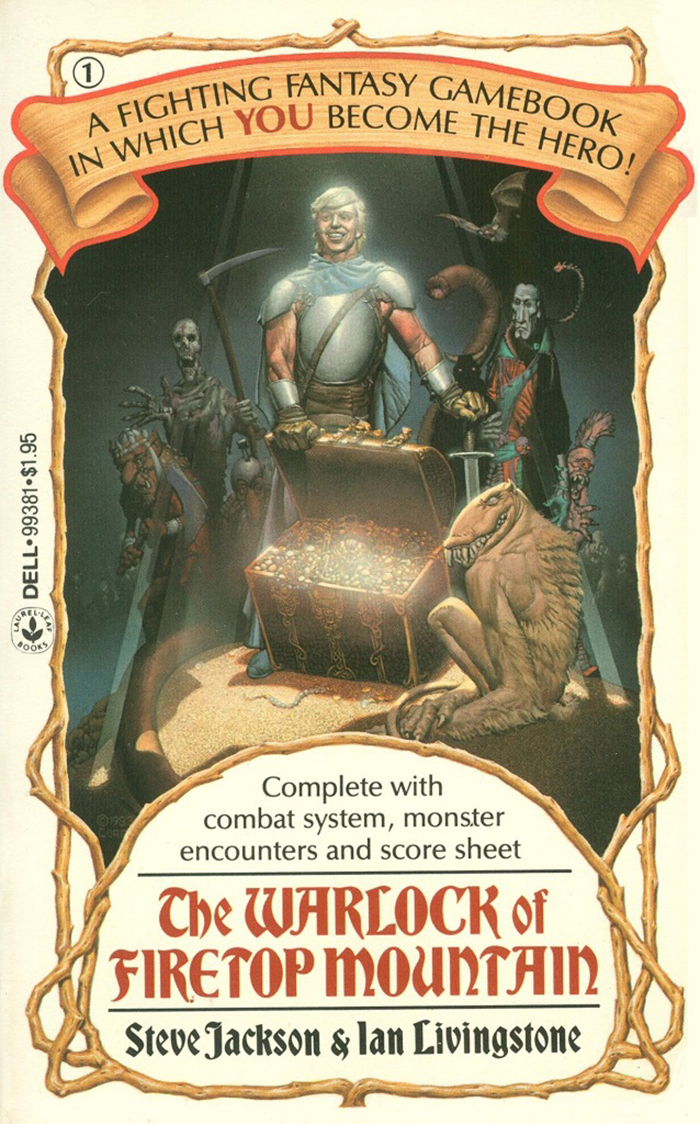 1: The Warlock of Firetop Mountain by Steve Jackson and Ian Livingstone, 1983. Cover art by Richard Corben.