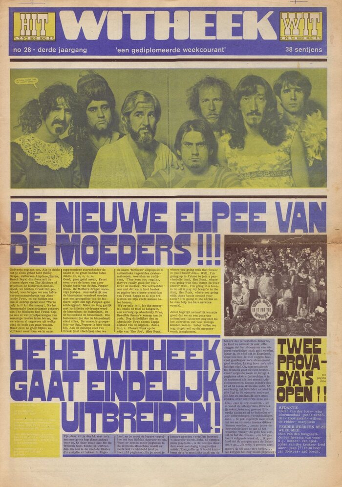 March 29 1968, Vol. 3 No. 28. “The new album by The Mothers!” “Finally, Witheek [sic] will expand!” Headlines set in what looks like a version of Gothic Bold. It could be Skidoo Caps, which is shown in Lettergraphics’ 1969 catalog, albeit with a different W. Berthold’s   came later (1972) and is different in several letterforms, incl. G, J, O, V, W.