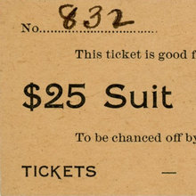 Ticket for a chance on a $25 suit of clothes