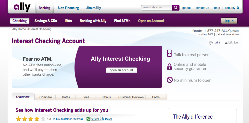 Ally Bank website - Fonts In Use