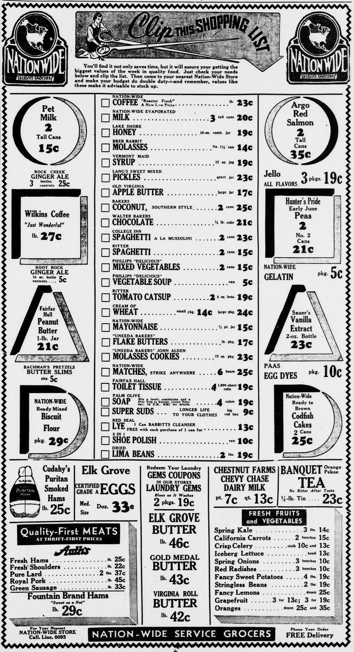 Nation-Wide Service Grocers ad, 1935