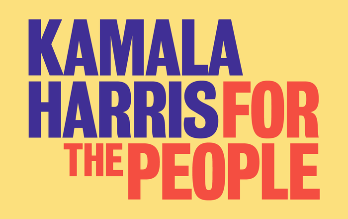 Wide Eye’s asymmetrical typographic logo for the Kamala Harris: For The People campaign uses Bureau Grot Condensed to great effect.