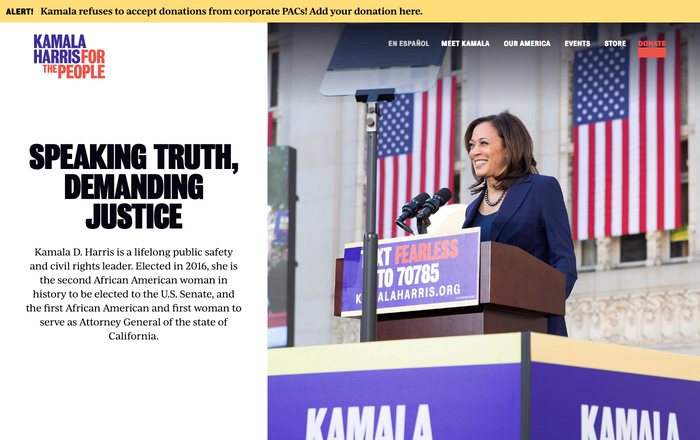 Biography page on the Kamala Harris: For The People website.