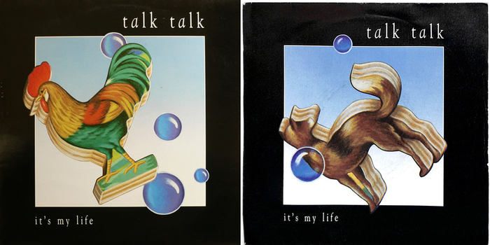 The same design, and more artwork by James Marsh were used for “it’s my life”, that was re-released as a single along with the compilation. The 12″ featured a rooster; a dog was used for the 7″.