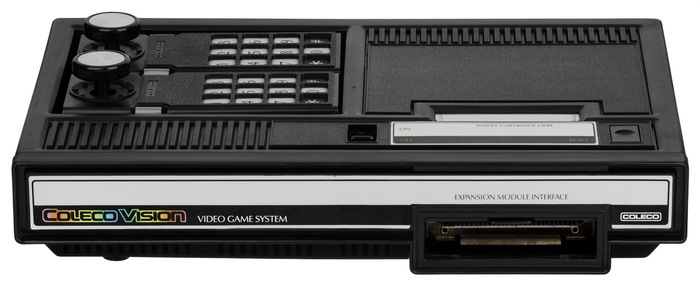 The Coleco Industries logo (seen at the far right of this console) uses a much older rectangular sans,  (or ).