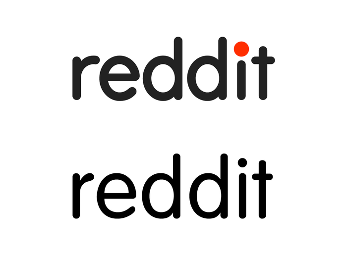 The Reddit wordmark (top) compared to VAG Rounded Light (bottom). The modifications are particularly noticeable in the overall weight, the longer arm of r, and the shape of e.
