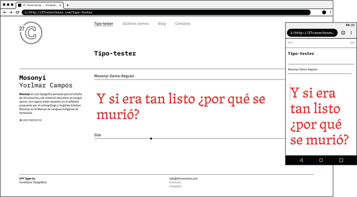 Our type tester (Fontsampler by Underscore).