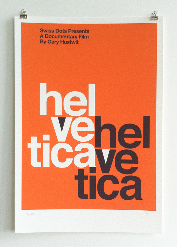 Inspired by one of the original Stempel promotional posters for Helvetica (as seen on "Mad Men"). A2 size (16 1/2" x 23 1/2"), hand screenprinted on archival 300gsm paper. Numbered edition of 100 copies, each signed by director