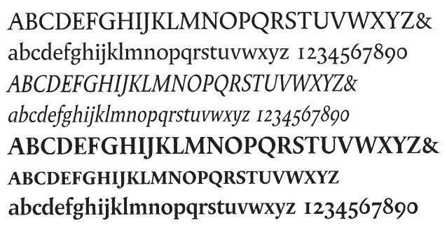 Matthew Carter’s version (1982 & 1997) of Berthold Wolpe’s 1937 typeface. Scan from The Art of Matthew Carter, Princeton Architectural Press (2003)