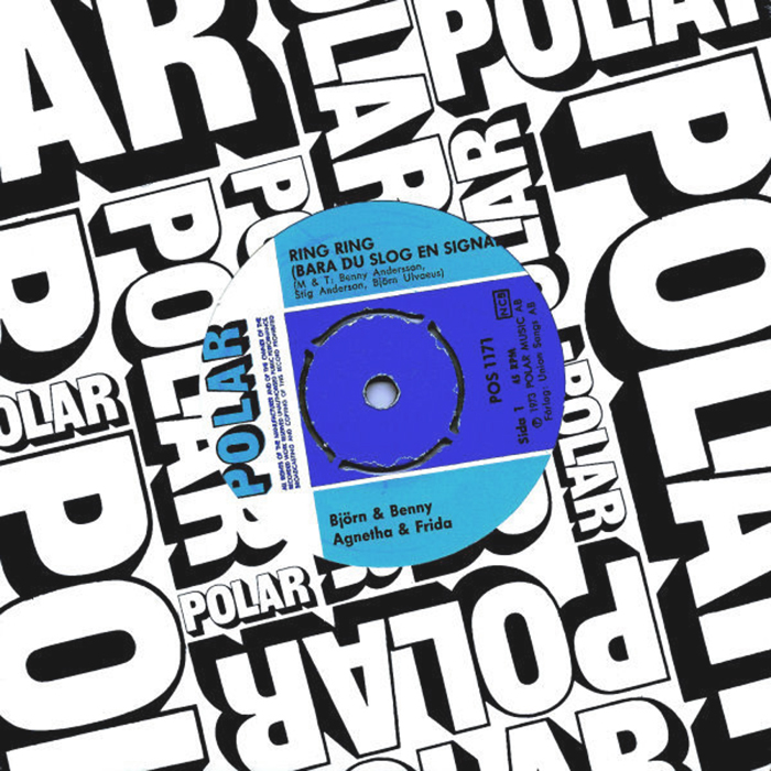 In Sweden, the “Ring Ring” single was packaged in Polar’s generic typographic sleeve featuring Sans Serif Shaded.