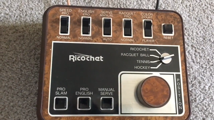 Player 1’s console, with game options setting switches. The source video explains what they do, if you are curious.