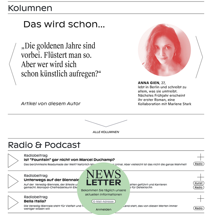 Columns, Radio & Podcast page, Newsletter