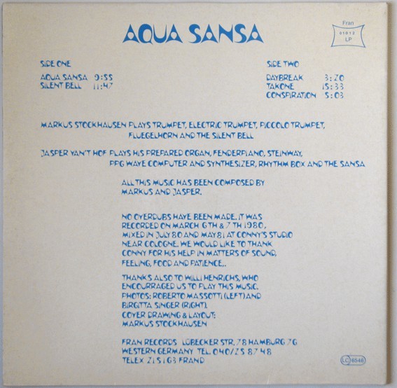 Markus Stockhausen / Jasper Van’t Hof – Aqua Sansa album art 2