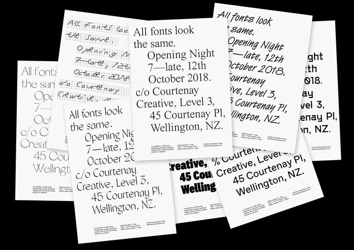 A selection of the 260 posters, using Atlantic, Galapagos, Frauen Roman, Times New Roman (find a cheat sheet with differences between Times and Times New Roman in the comments of this use with Times),  National Compressed, Favorit, Van Dijk, Gosha Sans.