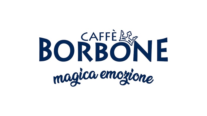 Logo as used on the Italian website, caffeborbone.it, using Lithos in two weights. In “Borbone”, the outer letterforms are distorted. Here, it’s a tilted letter O that gets to wear the royal crown. The slogan “magica emozione” is in .