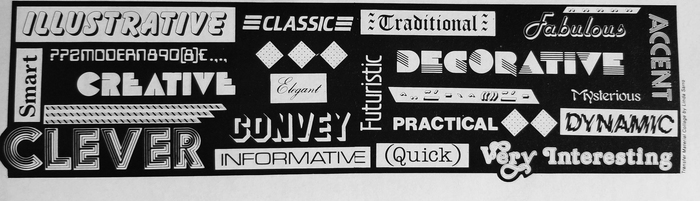 Really delightful interior graphic, featuring many of the mid-80s’ greatest typographic hits, like , , , , , , , , or .