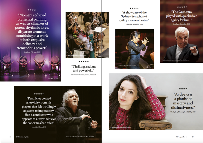 Spread with selected quotes from press reviews, set in center-aligned Dapifer.