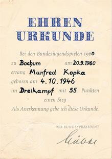 Ehrenurkunde Bundesjugendspiele (1960)