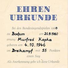 Ehrenurkunde Bundesjugendspiele (1960)