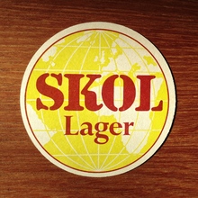 Skol Lager beer coaster and can