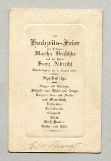 Menu for a wedding in Gardelegen, 1909