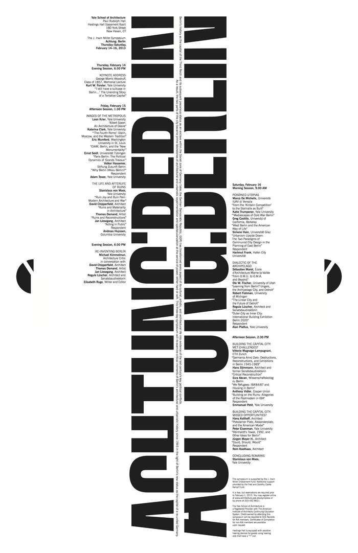 Achtung: Berlin Symposium at the Yale School of Architecture