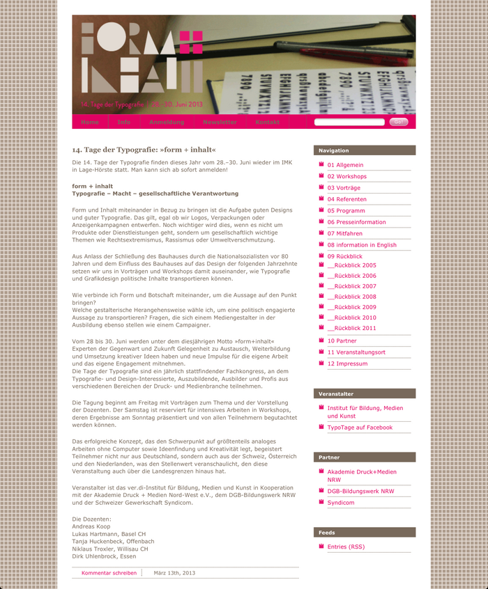 Tage der Typografie – form+inhalt, Lage-Hörste (D), 28–30 June 2013 1
