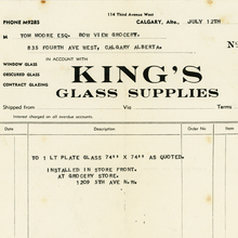 King’s Glass Supplies invoice (1950)