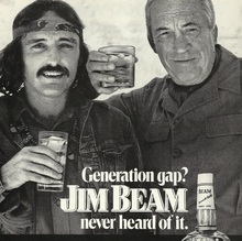 Jim Beam ad: “Generation gap? Jim Beam never heard of it.” (1972)