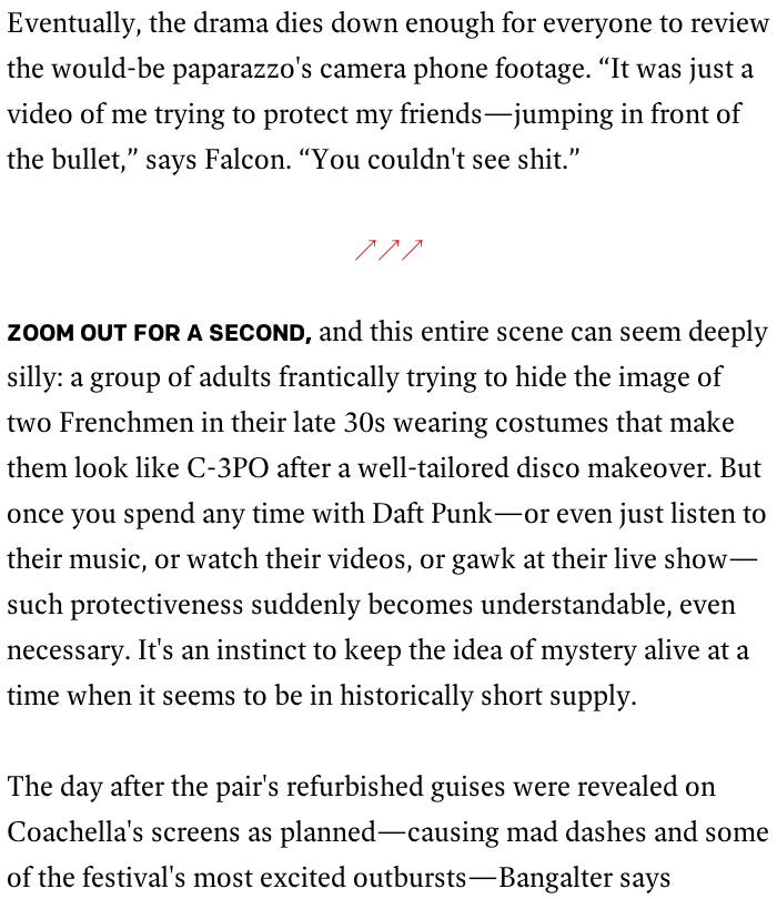 The primary typeface is FF Spinoza by Max Phillips (2011), with lead-ins in Colfax Bold. Pitchfork uses em dashes and traditional “curly” quotation marks, but a few incorrect straight apostrophes have slipped in.