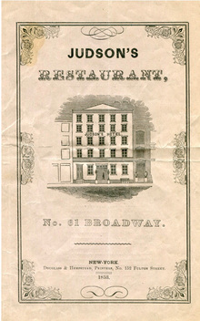 Judson’s Restaurant 1853 à la carte menu