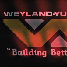 Weyland-Yutani Corp logo and slogan in <cite>Aliens</cite> (1986)