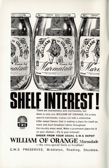 “Shelf interest!” ad for William of Orange marmalades (1966)