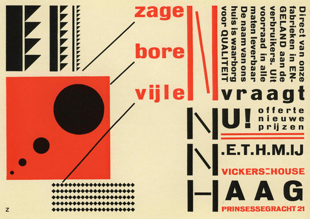 Zagen, boren, vijlen – ad for Vickers House