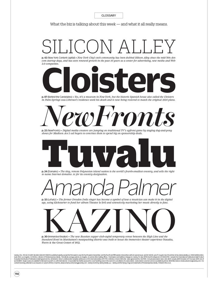 Glossary (Back Page), set in the style of a type specimen.&nbsp;
