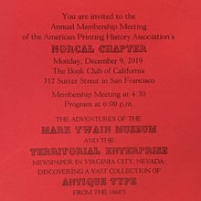 American Printing History Association Membership Meeting 2019 invitation