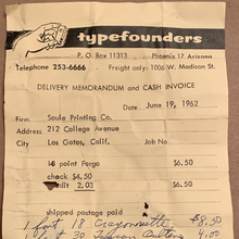 Typefounders of Phoenix invoice (1962)