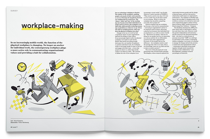 Essay on Workplace Making as featured in Inside, Issue #77. Illustration by Viktor Hachenberg.