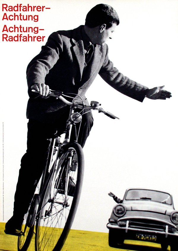 &ldquo;Cyclist&mdash;Caution / Caution&mdash;Cyclist&rdquo; &mdash; 1958