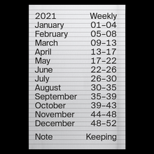 2021 Weekly Index calendar