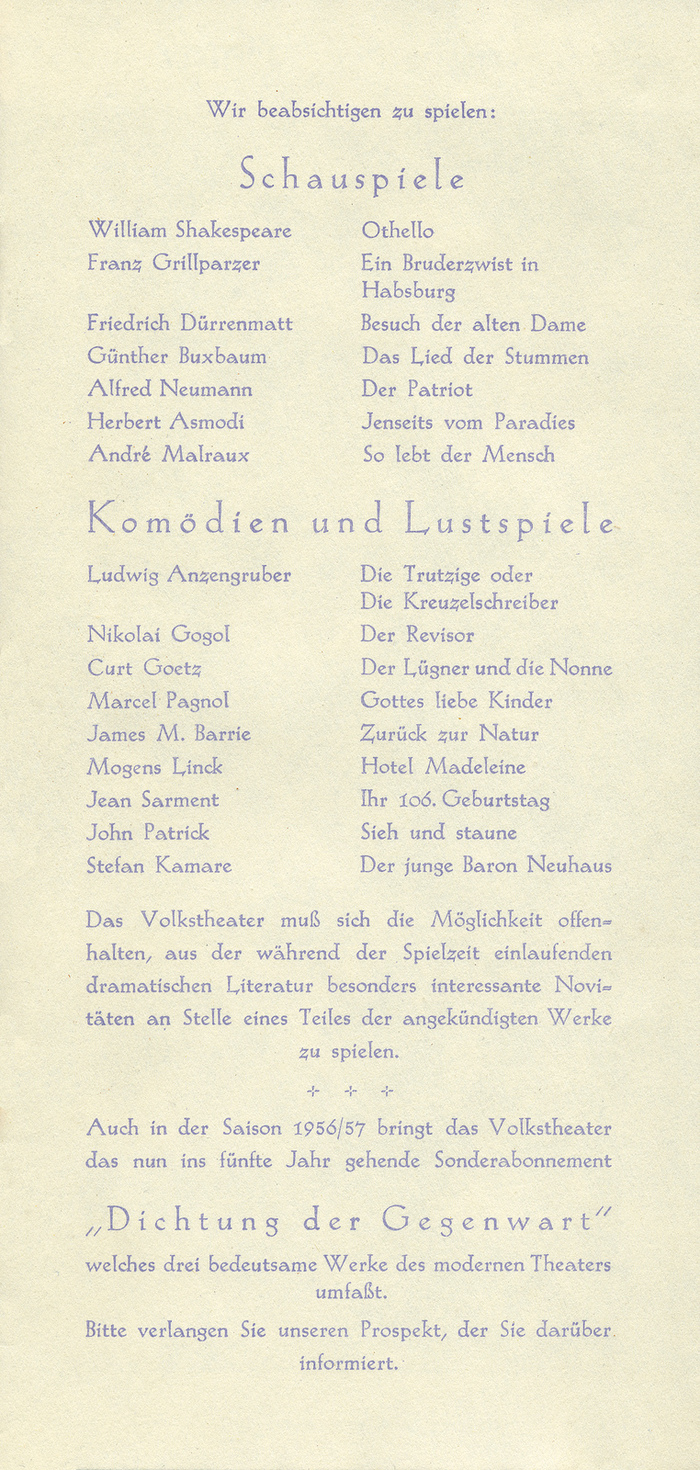 Programmheft Volkstheater Wien 5