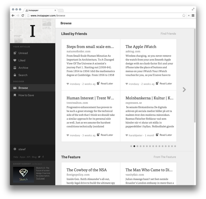 Instapaper website (2013 redesign) 3