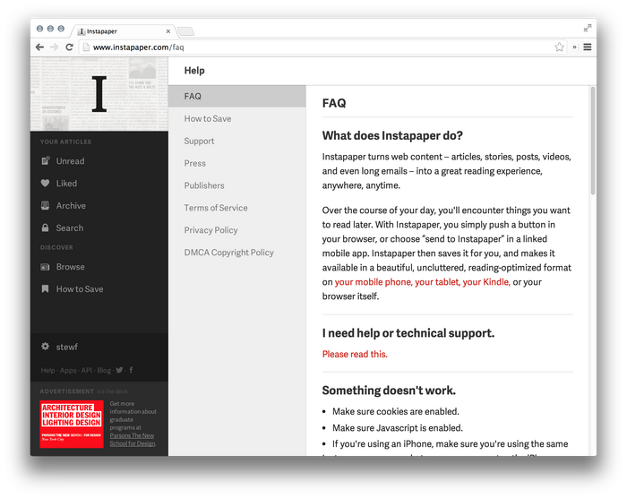 Instapaper website (2013 redesign) 4