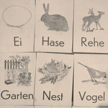 German alphabet learning cards, 1950s