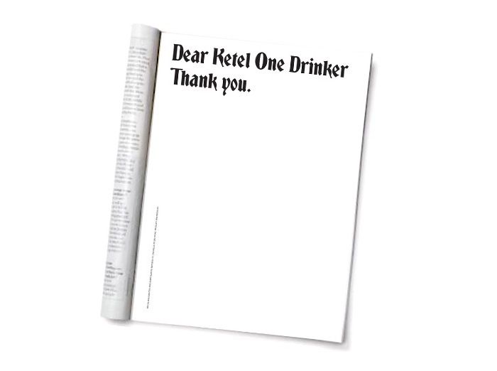 “Dear Ketel One Drinker” Ad Campaign 1
