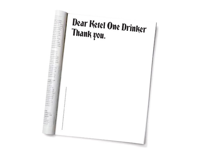 “Dear Ketel One Drinker” ad campaign 1