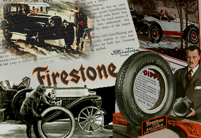 Compilation of Firestone ads from the company&rsquo;s first few decades. The logo at this early stage very closely matches Bradley Extended.